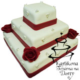 Svatební dorty – třípatrový čtverec s růžemi s04